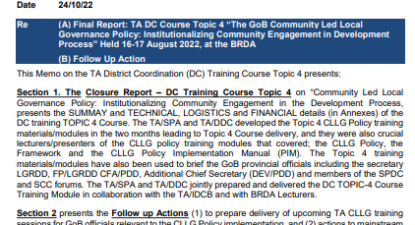 TA District Coordination Training Topic 4 Report